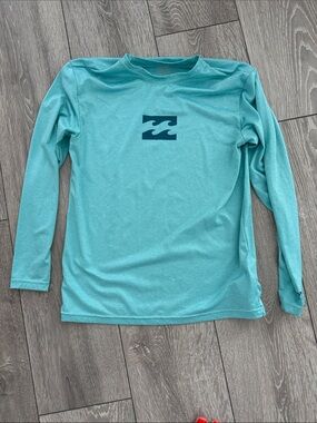 Billabong Teal Long Sleeve Rash Guard with Navy Wave Logo Boys